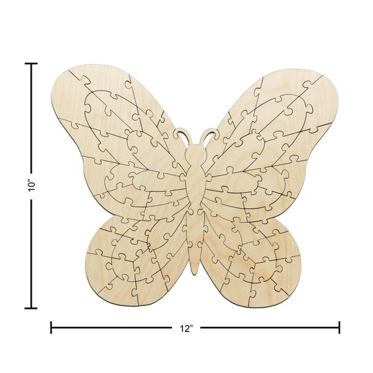 Leisure Arts Wood Puzzle Large Butterfly 59 pieces 12"x 10" Blank Puzzles, Make Your Own puzzle, Blank Puzzle Pieces Blank Wooden Puzzles DIY Jigsaw Puzzles, blank puzzles to draw on